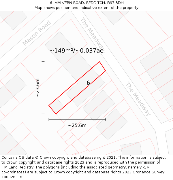 6, MALVERN ROAD, REDDITCH, B97 5DH: Plot and title map