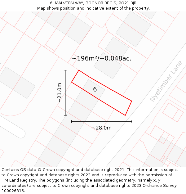 6, MALVERN WAY, BOGNOR REGIS, PO21 3JR: Plot and title map