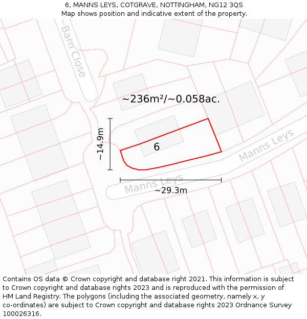 6, MANNS LEYS, COTGRAVE, NOTTINGHAM, NG12 3QS: Plot and title map