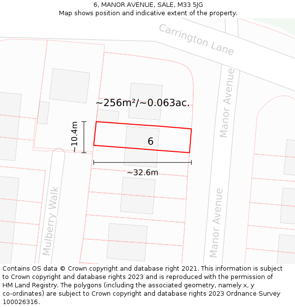 6, MANOR AVENUE, SALE, M33 5JG: Plot and title map