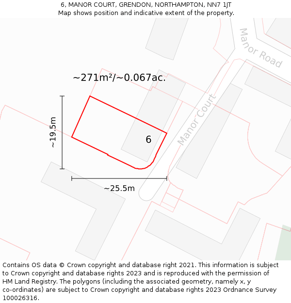 6, MANOR COURT, GRENDON, NORTHAMPTON, NN7 1JT: Plot and title map