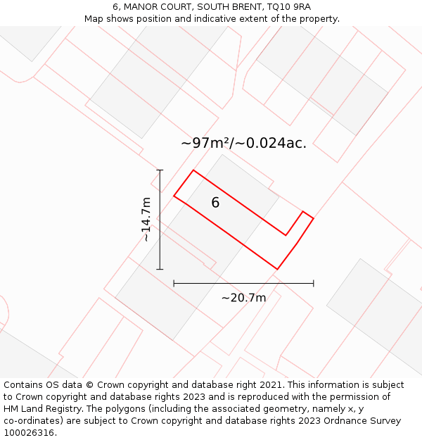 6, MANOR COURT, SOUTH BRENT, TQ10 9RA: Plot and title map