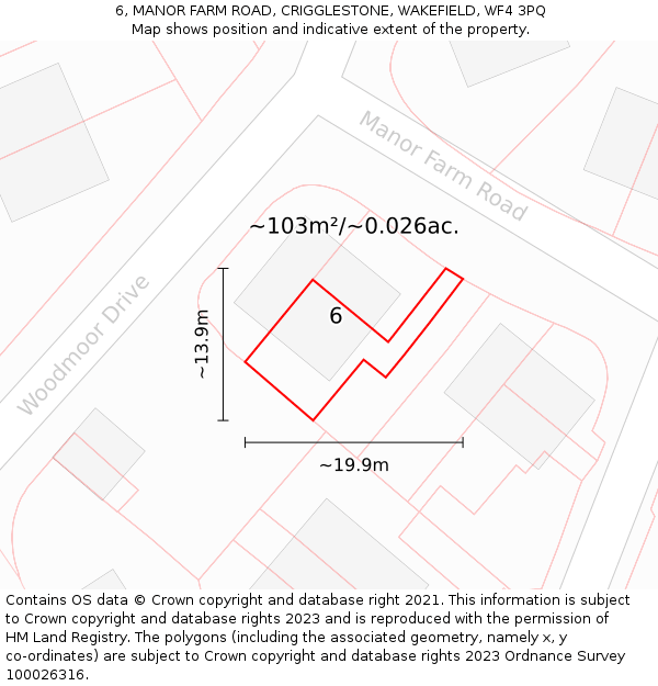6, MANOR FARM ROAD, CRIGGLESTONE, WAKEFIELD, WF4 3PQ: Plot and title map