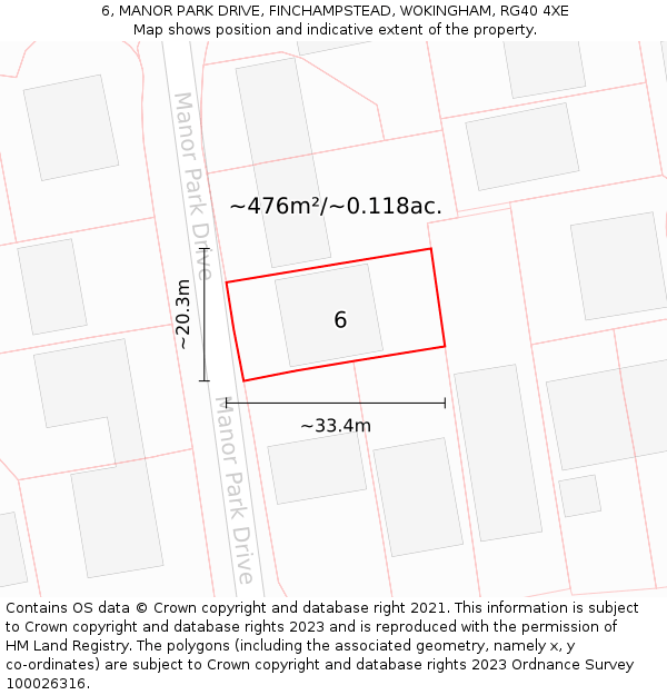 6, MANOR PARK DRIVE, FINCHAMPSTEAD, WOKINGHAM, RG40 4XE: Plot and title map