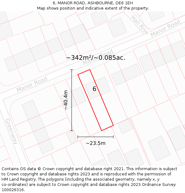 6, MANOR ROAD, ASHBOURNE, DE6 1EH: Plot and title map