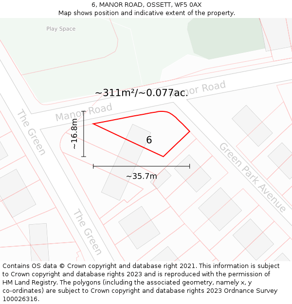 6, MANOR ROAD, OSSETT, WF5 0AX: Plot and title map