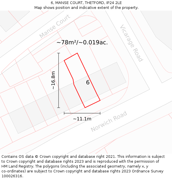 6, MANSE COURT, THETFORD, IP24 2LE: Plot and title map