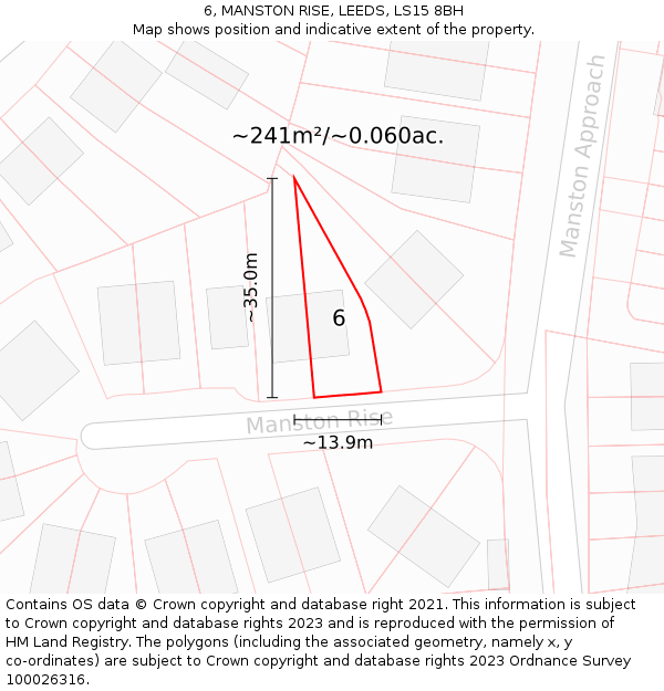 6, MANSTON RISE, LEEDS, LS15 8BH: Plot and title map