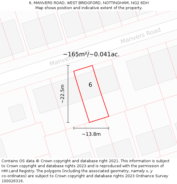 6, MANVERS ROAD, WEST BRIDGFORD, NOTTINGHAM, NG2 6DH: Plot and title map