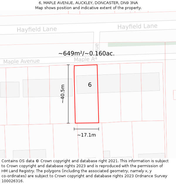 6, MAPLE AVENUE, AUCKLEY, DONCASTER, DN9 3NA: Plot and title map