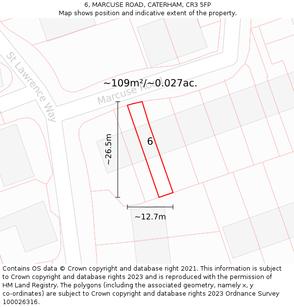 6, MARCUSE ROAD, CATERHAM, CR3 5FP: Plot and title map