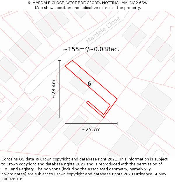 6, MARDALE CLOSE, WEST BRIDGFORD, NOTTINGHAM, NG2 6SW: Plot and title map