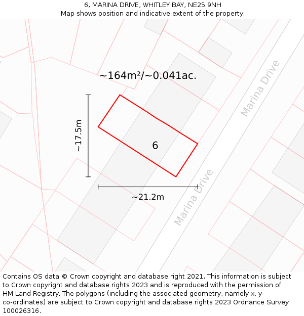 6, MARINA DRIVE, WHITLEY BAY, NE25 9NH: Plot and title map