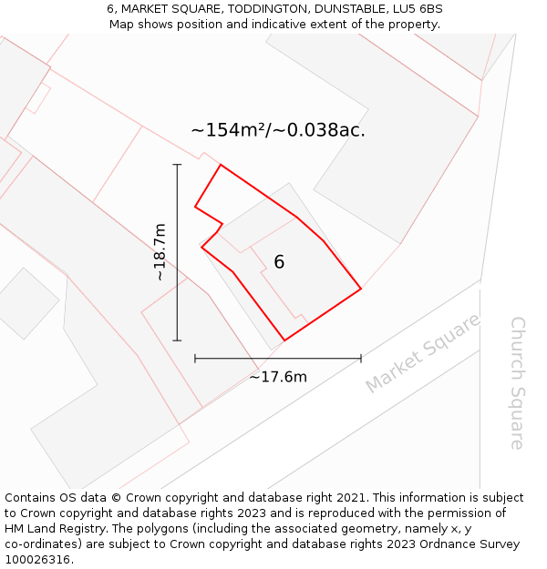 6, MARKET SQUARE, TODDINGTON, DUNSTABLE, LU5 6BS: Plot and title map