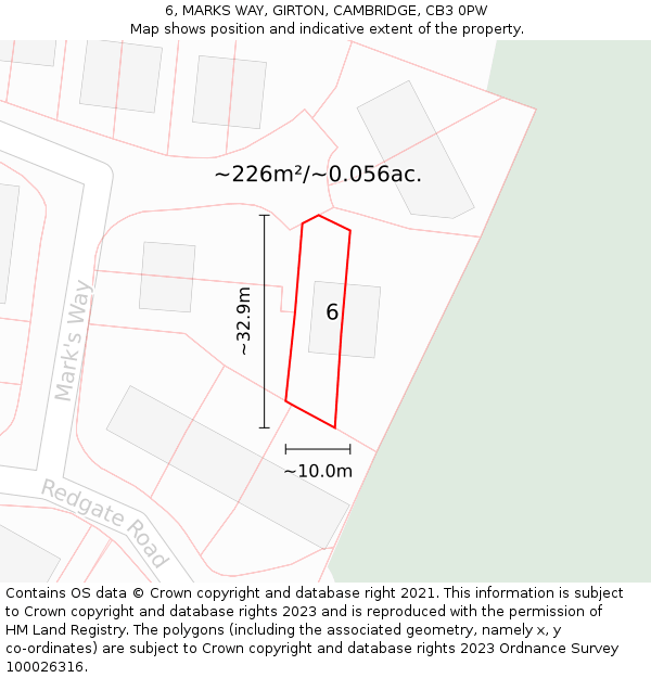 6, MARKS WAY, GIRTON, CAMBRIDGE, CB3 0PW: Plot and title map