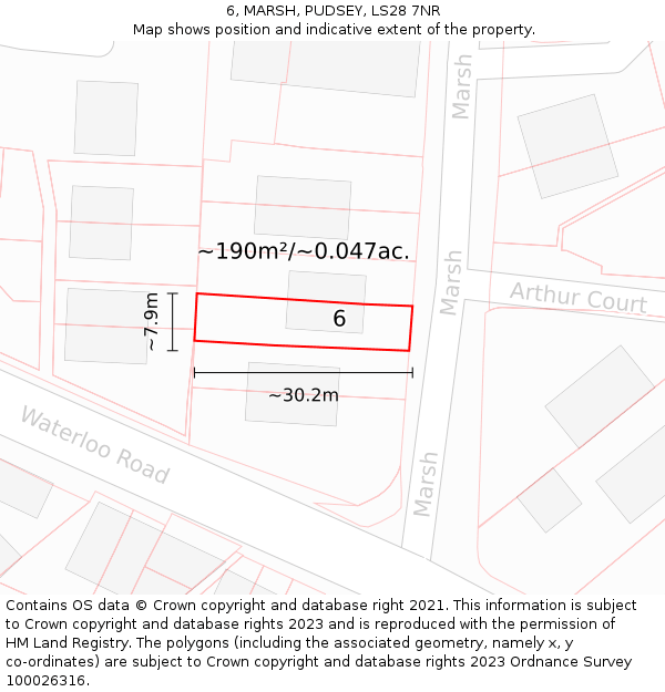 6, MARSH, PUDSEY, LS28 7NR: Plot and title map