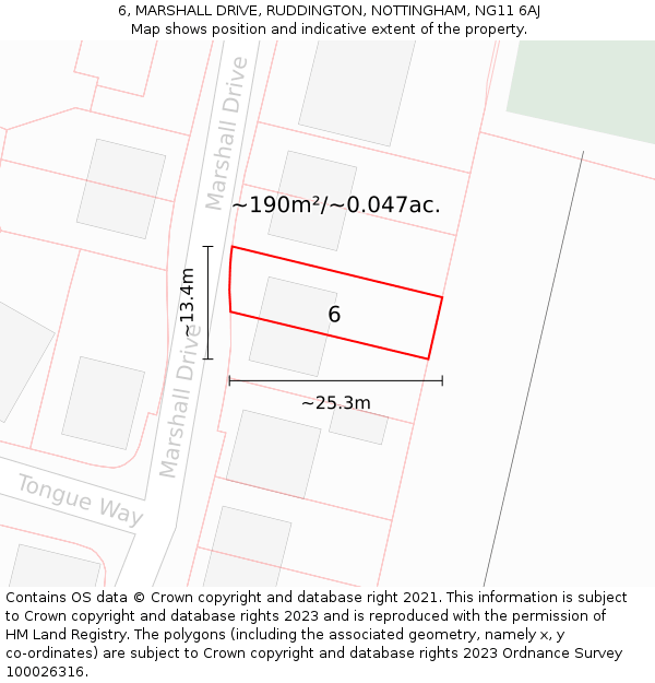 6, MARSHALL DRIVE, RUDDINGTON, NOTTINGHAM, NG11 6AJ: Plot and title map