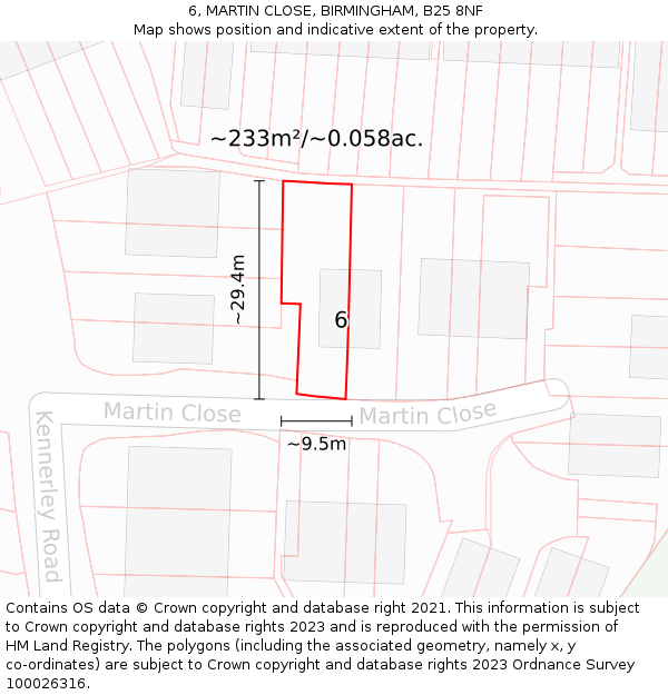 6, MARTIN CLOSE, BIRMINGHAM, B25 8NF: Plot and title map