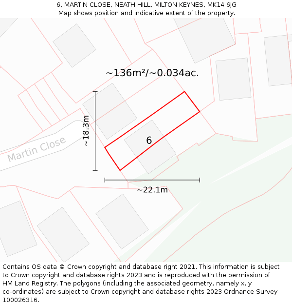 6, MARTIN CLOSE, NEATH HILL, MILTON KEYNES, MK14 6JG: Plot and title map