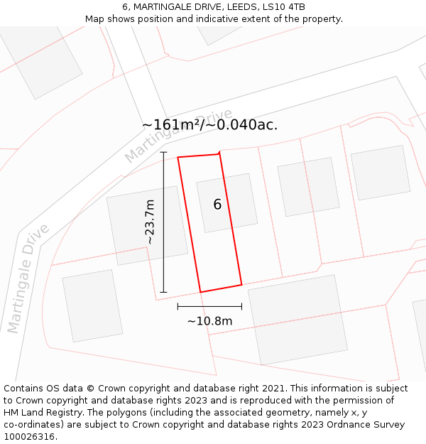 6, MARTINGALE DRIVE, LEEDS, LS10 4TB: Plot and title map