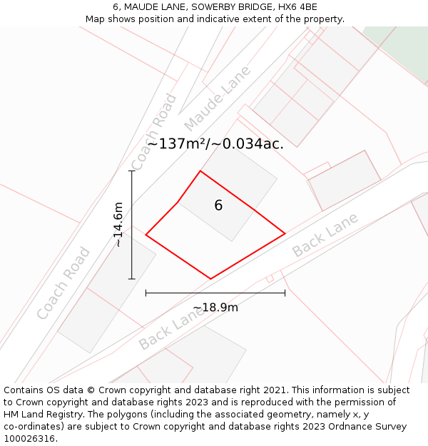 6, MAUDE LANE, SOWERBY BRIDGE, HX6 4BE: Plot and title map