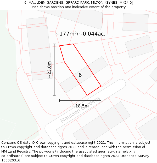 6, MAULDEN GARDENS, GIFFARD PARK, MILTON KEYNES, MK14 5JJ: Plot and title map