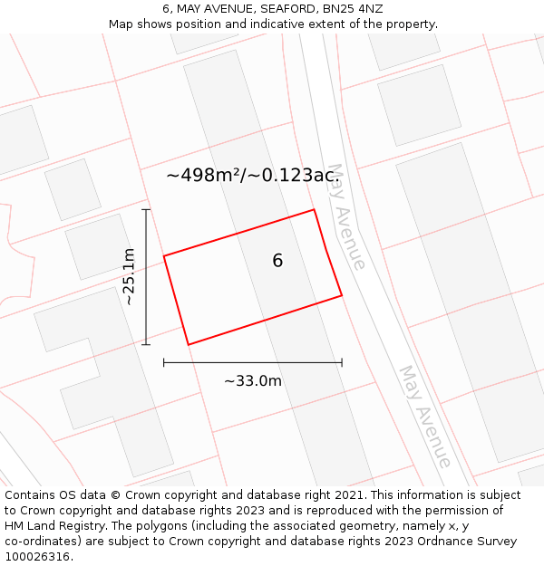 6, MAY AVENUE, SEAFORD, BN25 4NZ: Plot and title map