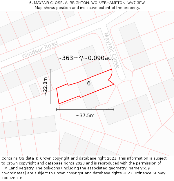6, MAYFAIR CLOSE, ALBRIGHTON, WOLVERHAMPTON, WV7 3PW: Plot and title map
