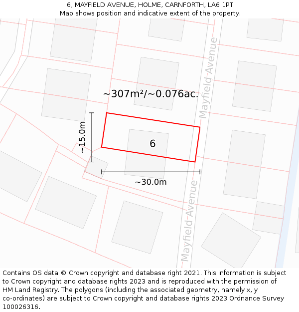 6, MAYFIELD AVENUE, HOLME, CARNFORTH, LA6 1PT: Plot and title map