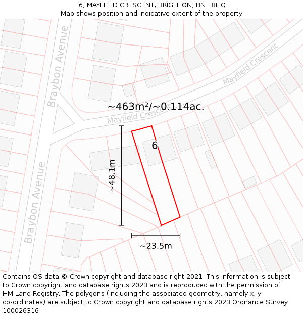 6, MAYFIELD CRESCENT, BRIGHTON, BN1 8HQ: Plot and title map