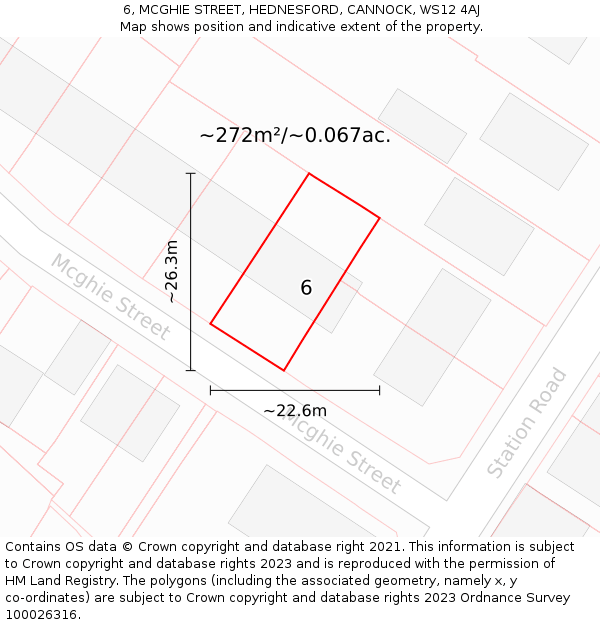 6, MCGHIE STREET, HEDNESFORD, CANNOCK, WS12 4AJ: Plot and title map