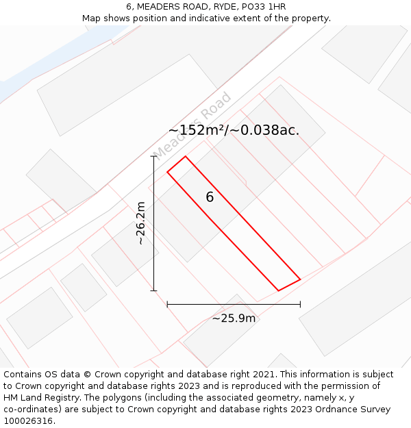 6, MEADERS ROAD, RYDE, PO33 1HR: Plot and title map