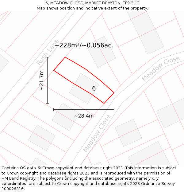 6, MEADOW CLOSE, MARKET DRAYTON, TF9 3UG: Plot and title map