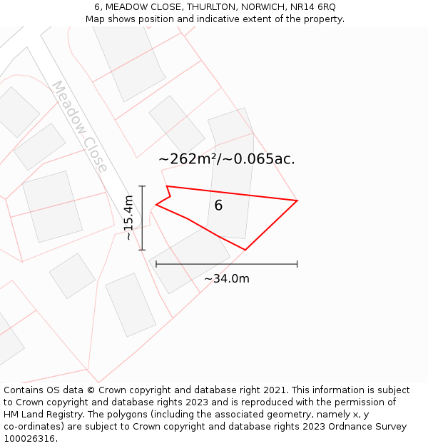 6, MEADOW CLOSE, THURLTON, NORWICH, NR14 6RQ: Plot and title map