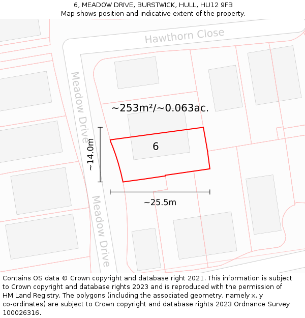 6, MEADOW DRIVE, BURSTWICK, HULL, HU12 9FB: Plot and title map