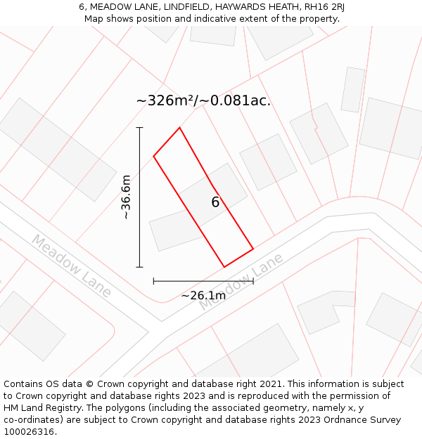 6, MEADOW LANE, LINDFIELD, HAYWARDS HEATH, RH16 2RJ: Plot and title map