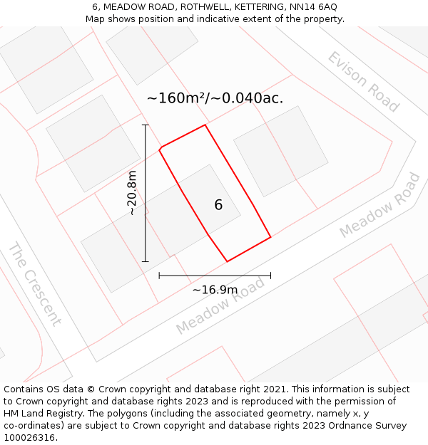 6, MEADOW ROAD, ROTHWELL, KETTERING, NN14 6AQ: Plot and title map