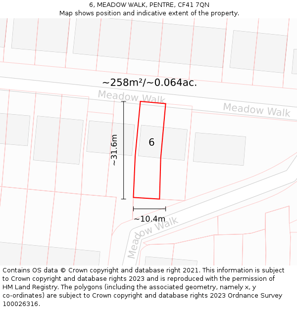 6, MEADOW WALK, PENTRE, CF41 7QN: Plot and title map