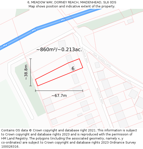 6, MEADOW WAY, DORNEY REACH, MAIDENHEAD, SL6 0DS: Plot and title map