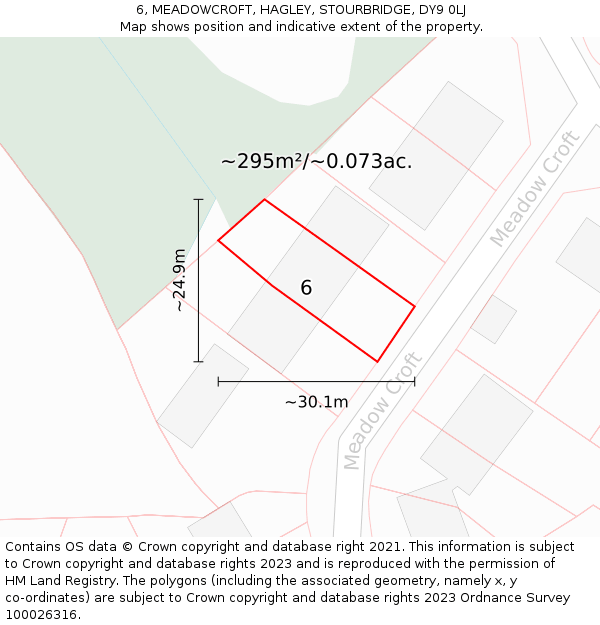 6, MEADOWCROFT, HAGLEY, STOURBRIDGE, DY9 0LJ: Plot and title map