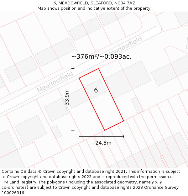 6, MEADOWFIELD, SLEAFORD, NG34 7AZ: Plot and title map