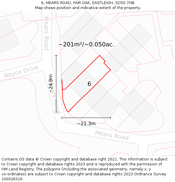 6, MEARS ROAD, FAIR OAK, EASTLEIGH, SO50 7NB: Plot and title map