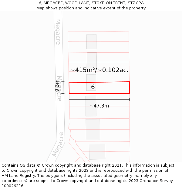 6, MEGACRE, WOOD LANE, STOKE-ON-TRENT, ST7 8PA: Plot and title map