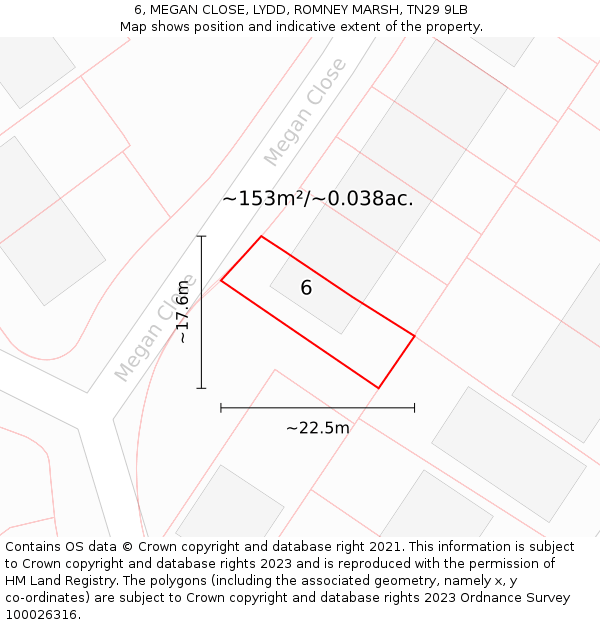 6, MEGAN CLOSE, LYDD, ROMNEY MARSH, TN29 9LB: Plot and title map