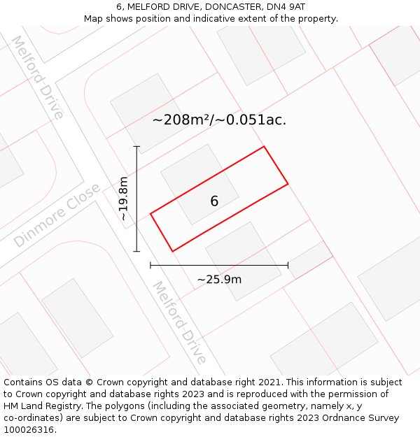 6, MELFORD DRIVE, DONCASTER, DN4 9AT: Plot and title map