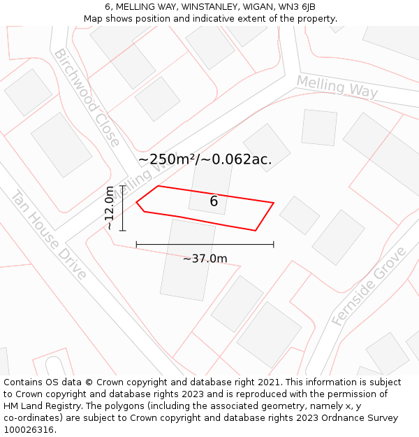 6, MELLING WAY, WINSTANLEY, WIGAN, WN3 6JB: Plot and title map