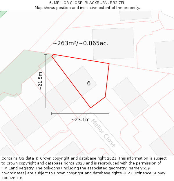 6, MELLOR CLOSE, BLACKBURN, BB2 7FL: Plot and title map