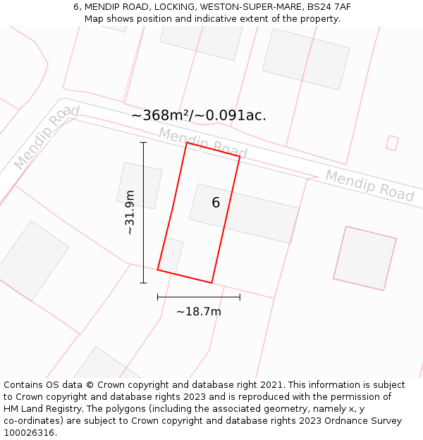 6, MENDIP ROAD, LOCKING, WESTON-SUPER-MARE, BS24 7AF: Plot and title map