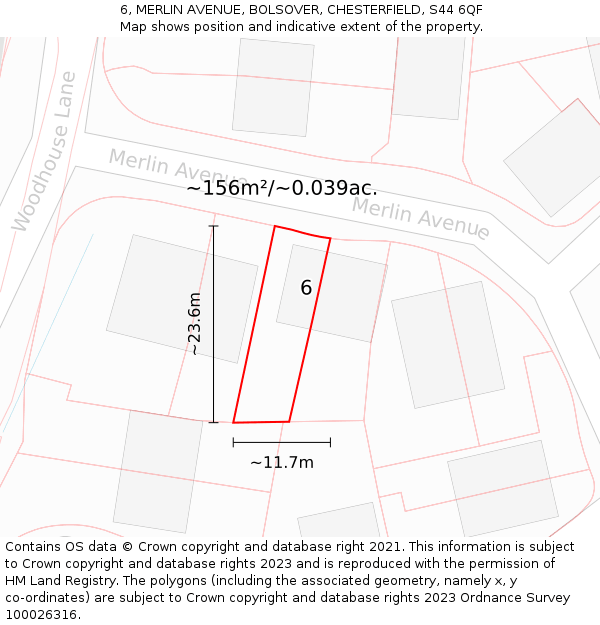 6, MERLIN AVENUE, BOLSOVER, CHESTERFIELD, S44 6QF: Plot and title map