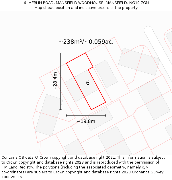 6, MERLIN ROAD, MANSFIELD WOODHOUSE, MANSFIELD, NG19 7GN: Plot and title map